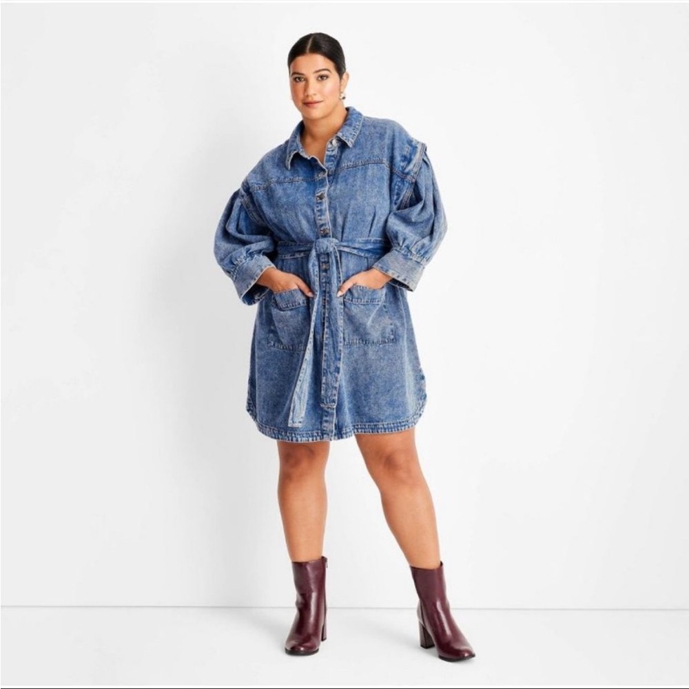 Long Sleeve Utility Denim A-Line Dress-Future Collective Kahlana Barfield brown